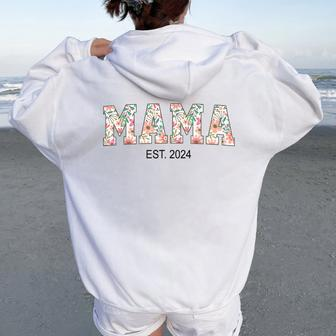 Floral Mama Est 2024 Promoted To Mommy 2024 For Mother's Day Women Oversized Hoodie Back Print | Mazezy