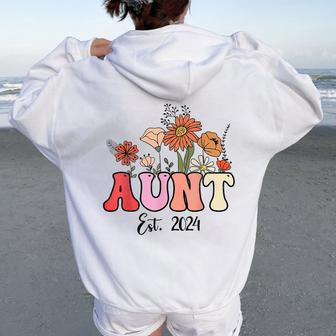 Flowers Groovy Retro Aunt Est 2024 New Aunt Pregnancy Women Oversized Hoodie Back Print - Seseable