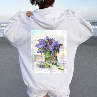 Flowers Lilac Floral Bouquet Essence Of Life Colored Vintage Women Oversized Hoodie Back Print - Monsterry DE