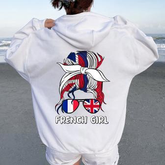 French Girl Biritsh Girls France Great Britain England Flag Women Oversized Hoodie Back Print - Thegiftio UK