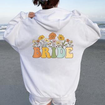 Bride Retro Groovy Bride Bachelorette Party Bridal Women Oversized Hoodie Back Print - Seseable