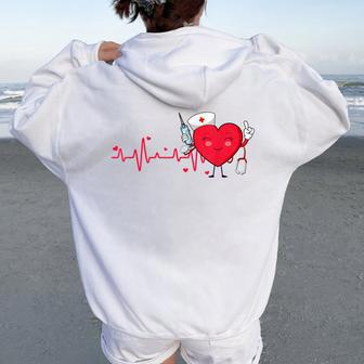 Heart Rn Cna Icu Scurb Nurse Doctor Valentines Day Women Oversized Hoodie Back Print | Mazezy
