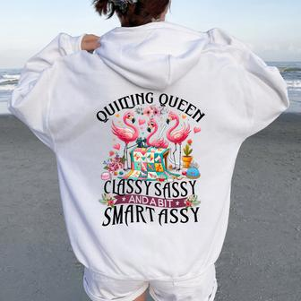 Quilting Queen Cute Flamingo Quilter Sewing Sewer Women Oversized Hoodie Back Print - Seseable