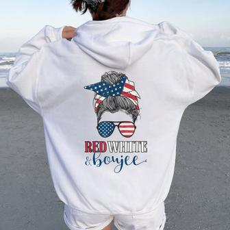 Red White & Boujee 4Th Of July Messy Bun American Flag Women Oversized Hoodie Back Print - Monsterry DE