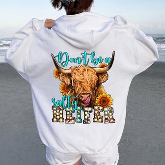 Sunflower Highland Cow Don't Be Salty Heifer Western Women Oversized Hoodie Back Print - Thegiftio UK