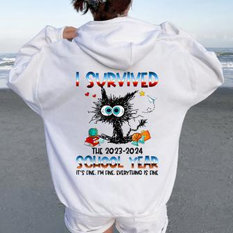 Teacher I Survived Last Day Of The School Year 2024 Women Oversized Hoodie Back Print | Mazezy DE