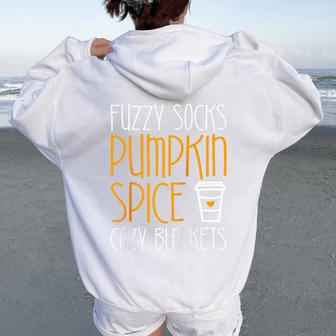 Fuzzy Socks Pumpkin Spice Cozy Blankets Fall Season Women Oversized Hoodie Back Print - Monsterry DE