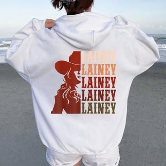 Girl Retro First Name Lainey Personalized Cowgirl Party Women Oversized Hoodie Back Print - Seseable