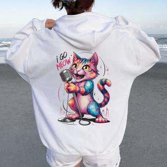 I Go Meow Colorful Singing Cat Women Oversized Hoodie Back Print - Monsterry AU