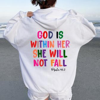 God Is Within Her She Will Not Fall Christian Bible Verse Women Oversized Hoodie Back Print | Mazezy