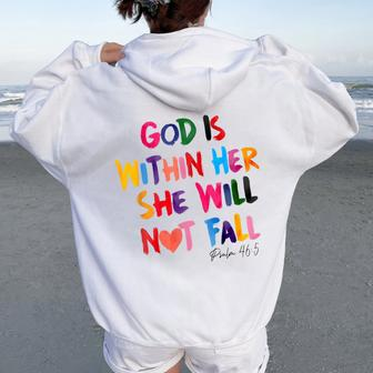 God Is Within Her She Will Not Fall Rainbow Women Oversized Hoodie Back Print - Monsterry UK