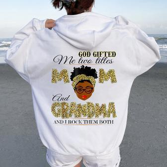 Goded Me Two Titles Mom Grandma Melanin Leopard Women Oversized Hoodie Back Print - Thegiftio UK