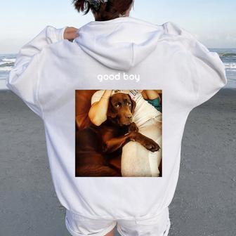 Good Boy Labrador Golden Retriever Dog Saying Lab Women Oversized Hoodie Back Print - Monsterry UK