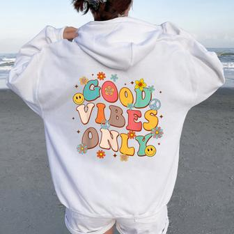 Good Vibes Only Peace Sign Love 60S 70S Retro Groovy Hippie Women Oversized Hoodie Back Print - Seseable