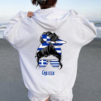 Greek Woman Greece Girl Flag Women Oversized Hoodie Back Print - Thegiftio UK
