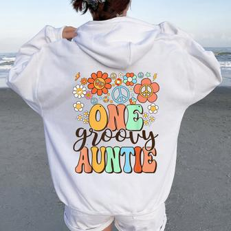 Groovy Auntie Retro Aunt Birthday Matching Family Party Women Oversized Hoodie Back Print - Seseable