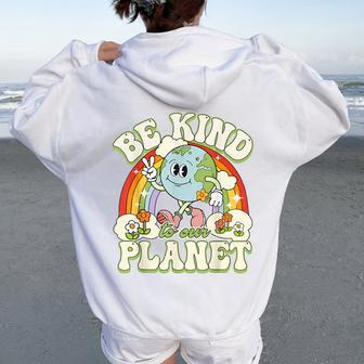 Groovy Earth Day Be Kind To Our Planet Retro Environmental Women Oversized Hoodie Back Print | Mazezy