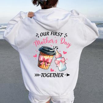 Groovy Our First Mother's Day Coffee Baby Milk Bottle Women Women Oversized Hoodie Back Print - Monsterry