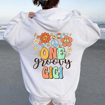 Groovy Gigi Retro Grandma Birthday Matching Family Party Women Oversized Hoodie Back Print - Monsterry CA