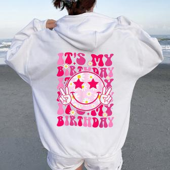 Groovy It's My Birthday Ns Girls Pink Smile Face Women Oversized Hoodie Back Print - Seseable
