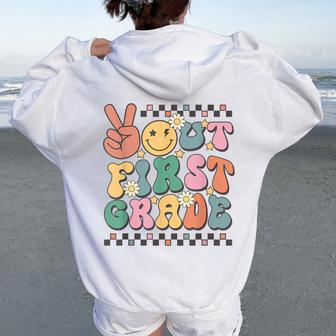 Groovy Last Day Of School 1St Grade Peace Out First Grade Women Oversized Hoodie Back Print - Seseable