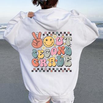 Groovy Last Day Of School 2Nd Grade Peace Out Second Grade Women Oversized Hoodie Back Print - Monsterry AU