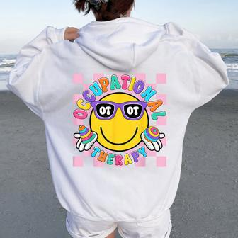 Groovy Occupational Therapy Ot Therapist Ot Month Happy Face Women Oversized Hoodie Back Print - Monsterry UK