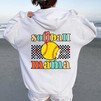 Groovy Retro Softball Mom Mama Sport Lover Women Oversized Hoodie Back Print | Mazezy