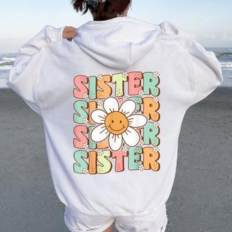 Groovy Sister Matching Family Birthday Party Daisy Flower Women Oversized Hoodie Back Print - Monsterry AU
