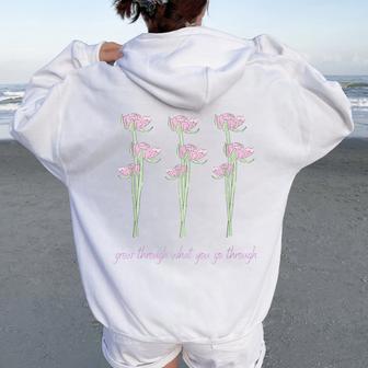 Grow Through What You Go Through Vintage Wildflower Poppy Women Oversized Hoodie Back Print - Monsterry CA