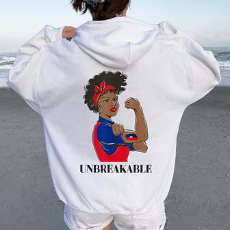 Haiti Haitian Flag Day Proud Ayiti Woman Unbreakable Women Oversized Hoodie Back Print - Thegiftio UK