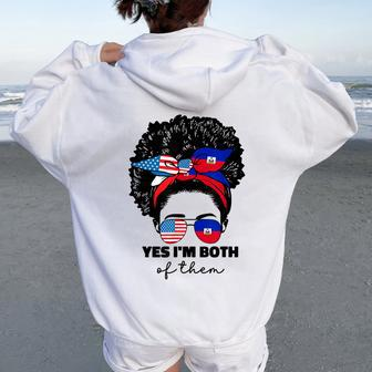 Half Haitian And American America Haiti Usa Flag Girl Afro Women Oversized Hoodie Back Print - Monsterry AU