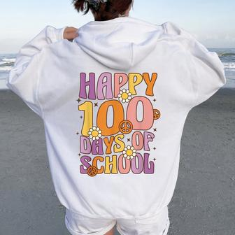Happy 100 Days Of School For Teachers Retro Groovy 70S Women Oversized Hoodie Back Print - Monsterry UK