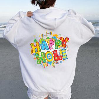 Happy Holi T Festival Colors India Hindu Kid Women Oversized Hoodie Back Print | Mazezy DE