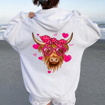 Highland Cow Valentines Day Cute Highland Cow For Women Women Oversized Hoodie Back Print - Thegiftio UK