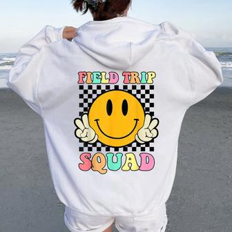 Hippie Smile Face Field Trip Squad Groovy Field Day 2024 Women Oversized Hoodie Back Print - Seseable