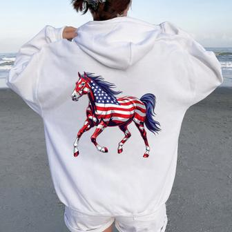 Horse American Flag 4Th Of July Day Horse For Girls Women Oversized Hoodie Back Print - Seseable