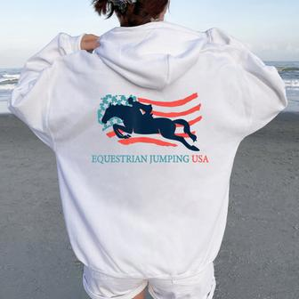 Horse Rider Equestrian Jumping Usa Team Coach American Flag Women Oversized Hoodie Back Print - Thegiftio UK