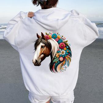 Horse Riding Equestrian Horse Portrait Western Horseback Women Oversized Hoodie Back Print | Mazezy CA