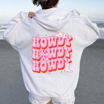 Howdy Southern Western Girl Country Rodeo Pink Cowgirl Disco Women Oversized Hoodie Back Print | Mazezy
