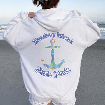 Hunting Island State Park Nautical Beach Boho Paisley Anchor Women Oversized Hoodie Back Print - Monsterry DE