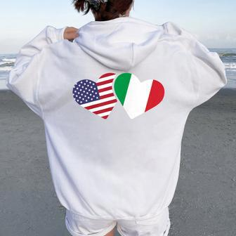 Italy Usa Flag T Heart Italian American Love Women Oversized Hoodie Back Print - Monsterry UK