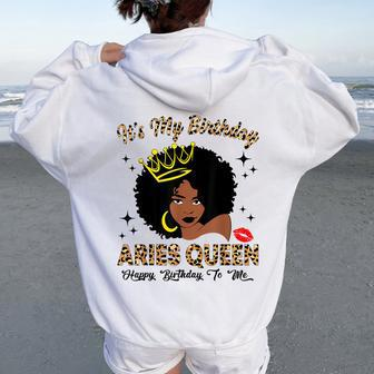 It's My Birthday Aries Queen African American Women Women Oversized Hoodie Back Print | Mazezy DE