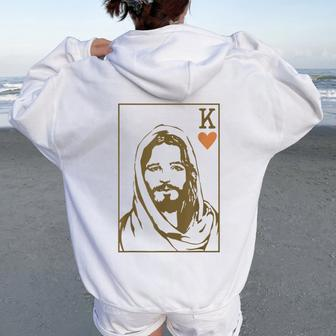 Jesus King Of Hearts Card Christian For Women Women Oversized Hoodie Back Print - Thegiftio UK