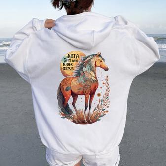 Just A Girl Who Loves Horses Bohemian Horse Lover Themed Women Oversized Hoodie Back Print - Monsterry CA