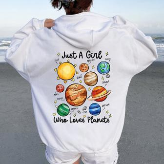 Just A Girl Who Loves Planets Solar Space Science Lover Women Oversized Hoodie Back Print - Seseable