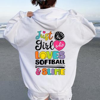 Just A Girl Who Loves Softball And Slime Sports Women Oversized Hoodie Back Print - Monsterry CA