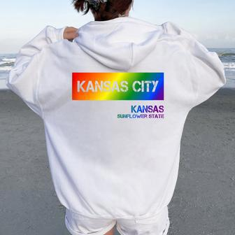 Kansas City Kansas Vintage Lgbtqai Rainbow Women Oversized Hoodie Back Print - Monsterry