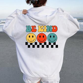 Be Kind Retro Groovy Checkered Inspirational Women Oversized Hoodie Back Print - Monsterry AU