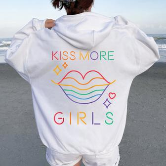 Kiss More Girls Lgbt Cute Lesbian Lips Pride Month Women Oversized Hoodie Back Print - Monsterry AU